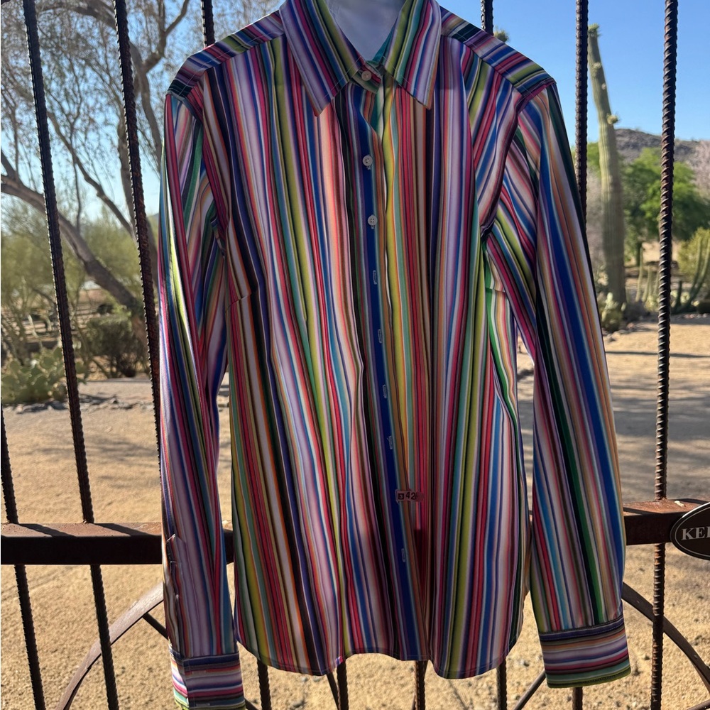 Red and Pink Striped Button Down Shirt